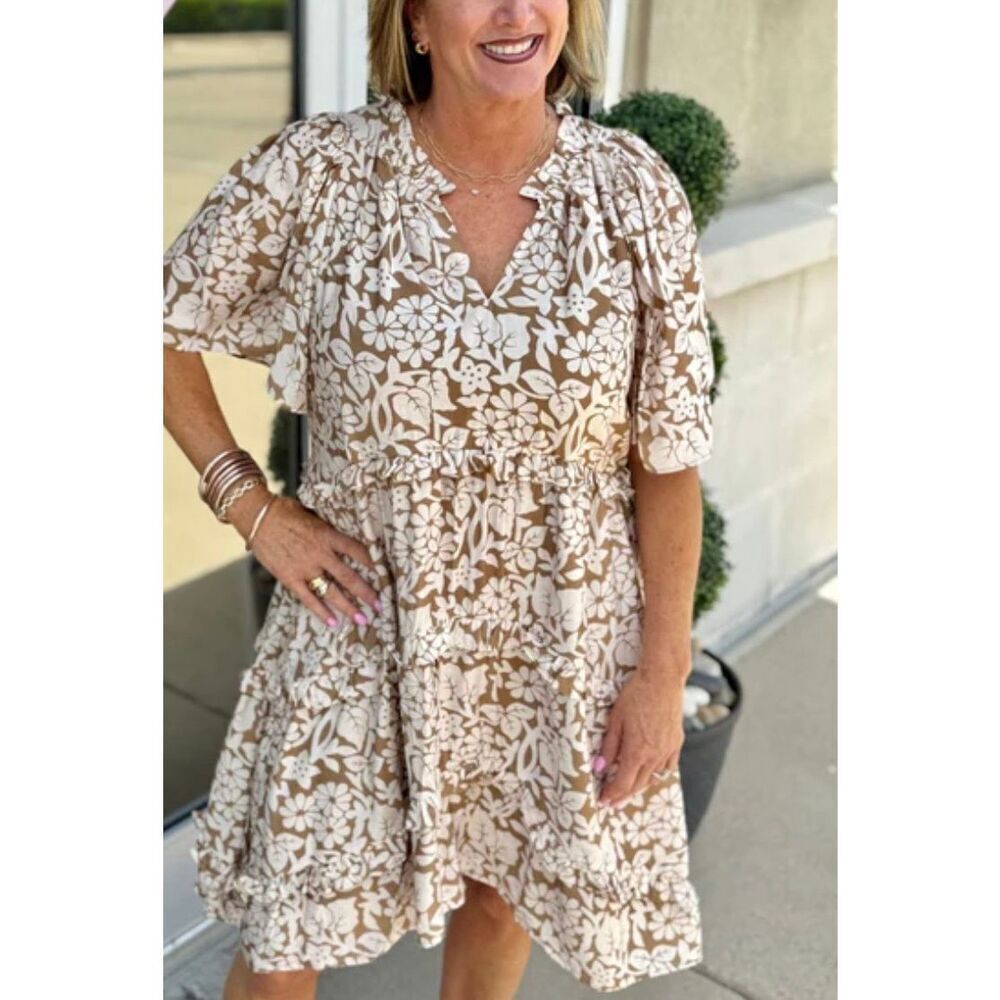 NWT Aureum Tiered Floral Hi Lo Hem Mini Dress Women's Small
